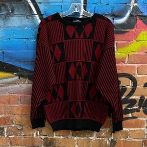 PLAYBOY-men’s Vintage red/black acrylic diamond long sleeve crewneck sweater